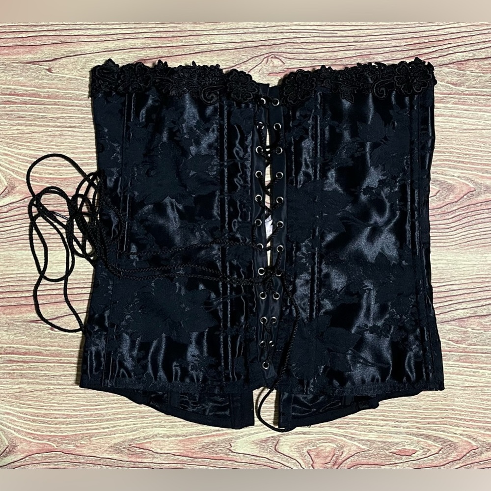NWT Vintage Victoria’s Secret Black Brocade Corset, Sz S